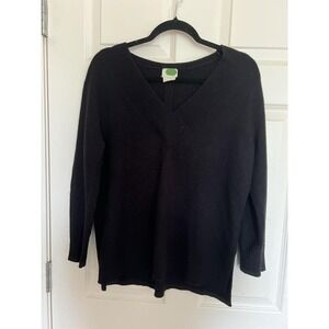 VINTAGE Anthropologie Black‎ V-Neck Knit Sweater Cottagecore Women Medium Petite